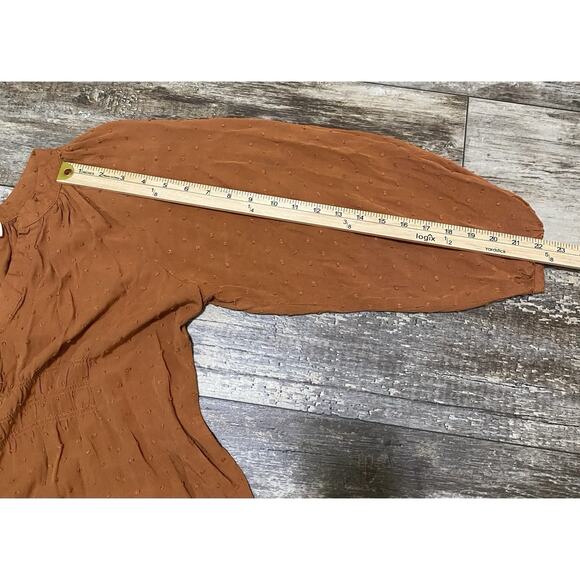 Umgee Rusty Brown Swiss Dot dress Cinched Waist V-Neck Size Small - Picture 10 of 12